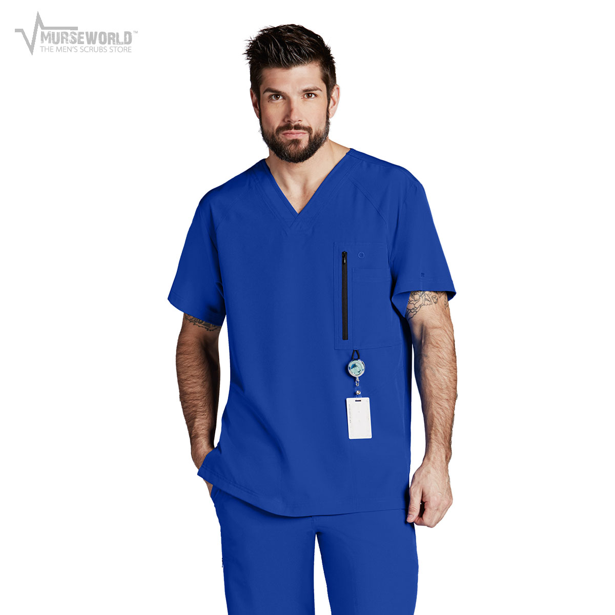 Barco One Men's Athletic Scrub Top with Zipper Pocket - B115