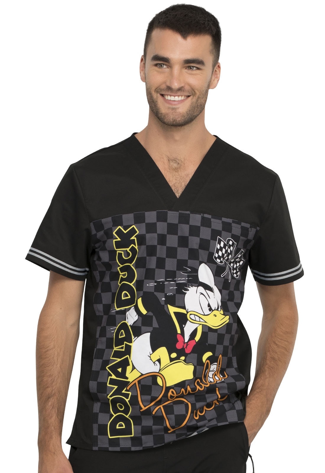 Tooniforms by Cherokee Men's Donald Duck Print Scrub Top Built for Speed TF702 MKSD